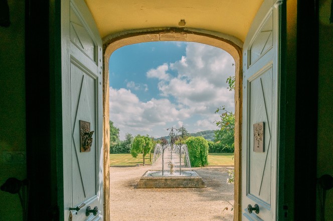 Fountain viewed through the front door