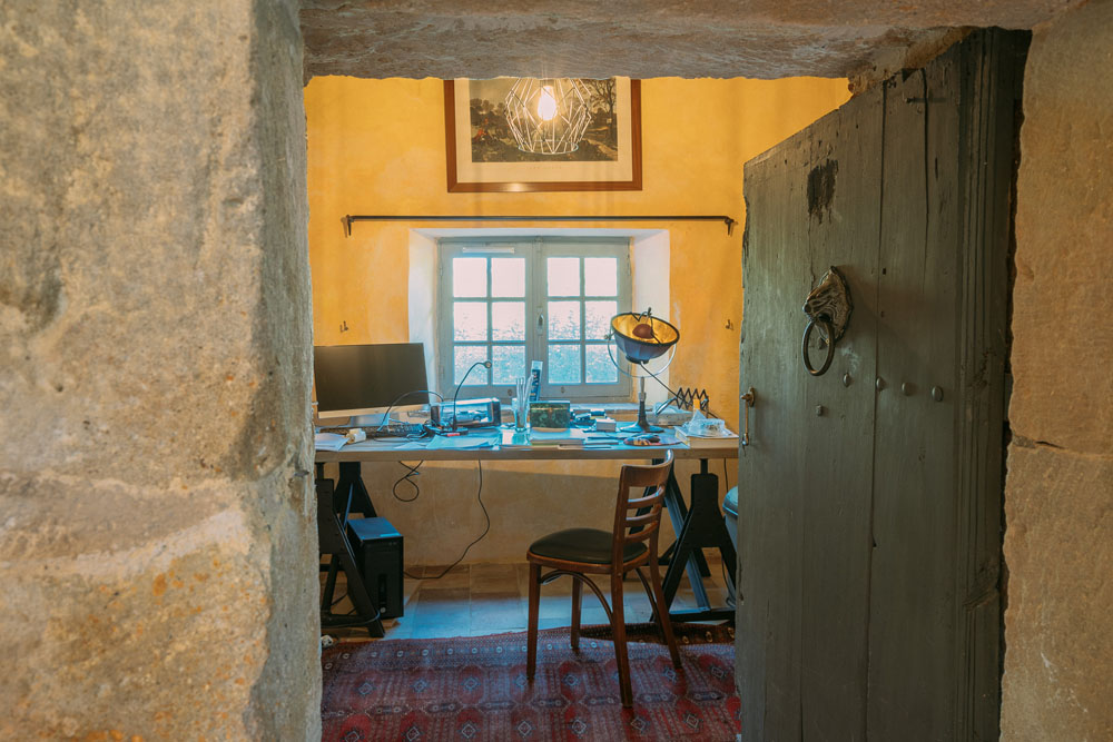 Tower room, 3.2x3.2m, as small study with north windows.