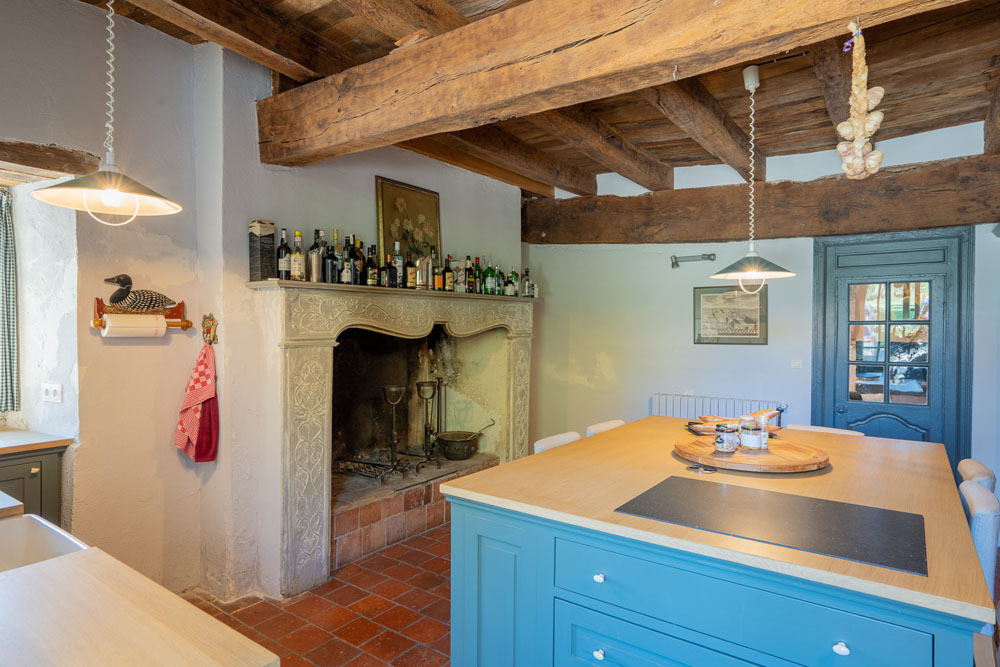 Kitchen and fireplace